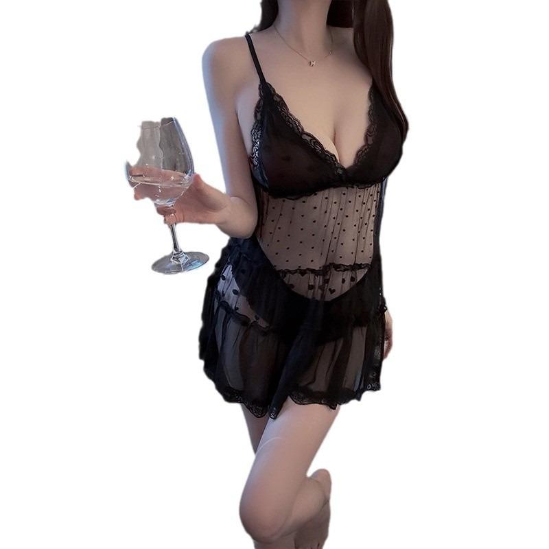 Sex Lingerie Transparent Polka Dot Mesh Seductive Sexy Deep V Suit Bed Flirting Uniform