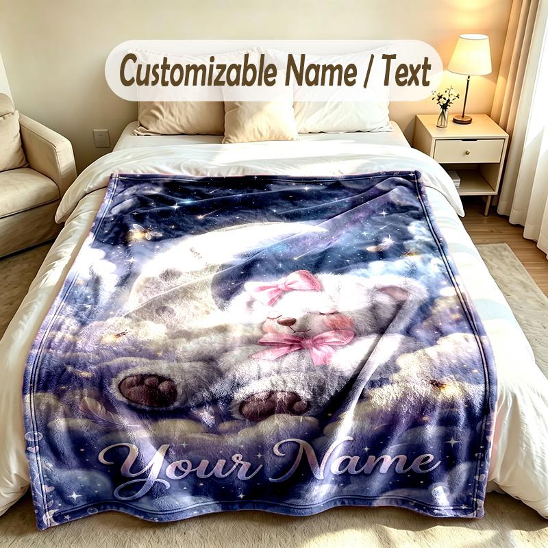 Teddy Bear Theme Custom Blanket Personalized Name & Text Customized Soft Warm Throw Blanket Home Decor