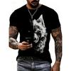 Fashionable Summer Men's Domineering Wolf Print Pattern Breathable Round Neck T-shirt Outdoor High Street Casual