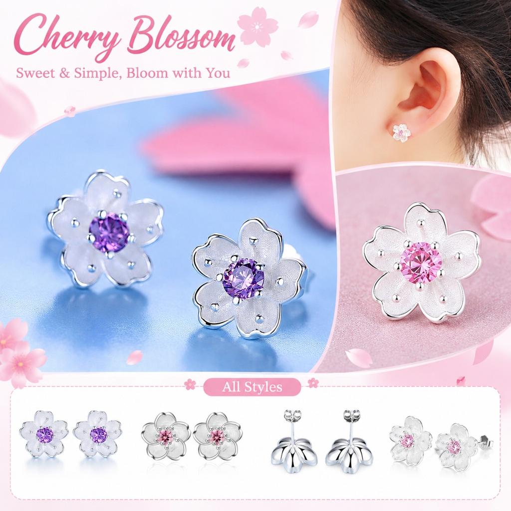 Cherry Blossom Stud Earrings Fashion Simple Design Lightweight Floral Jewelry for Everyday Wear and Casual Occasions