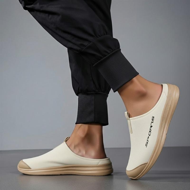 Meias chinelo masculinas tamanho grande para usar no verão sapatos masculinos respiráveis um pedal sapatos preguiçosos sem salto chinelos com bico