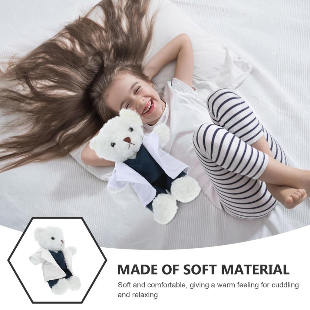 DECHOUS Doctor Bear Doll, Plush Toy Bear, 30cm, Animal Doctor Doll, PP Cotton, Recording Function, Doctor Bear (White)