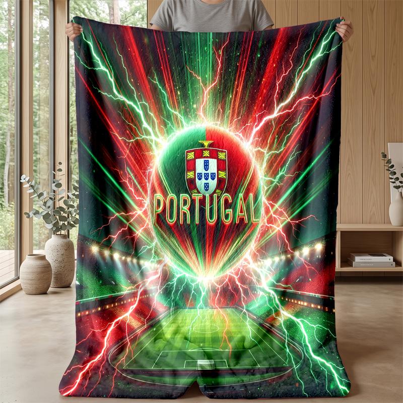 Portugal Football Printed Flannel Blanket Skin Friendly Warm Decorative Throw for Indoor Couch Bed Daily Use