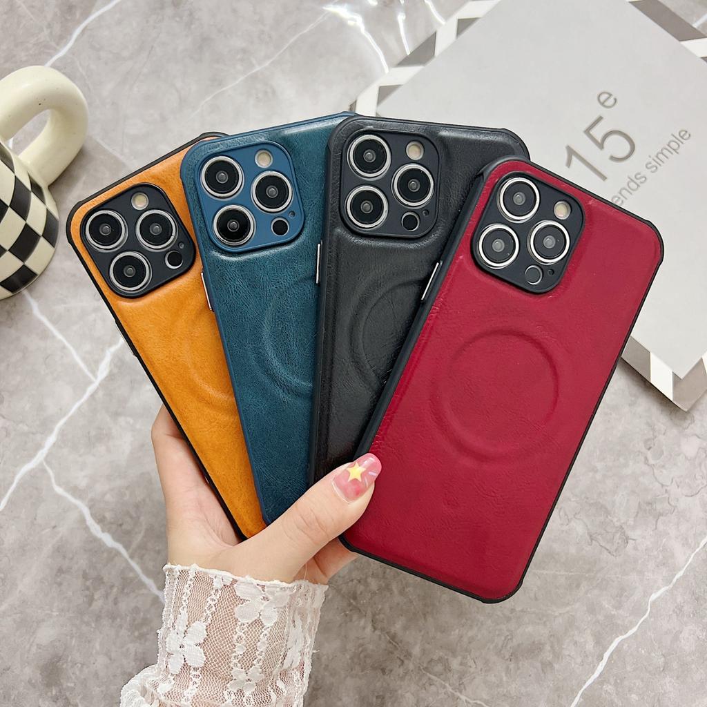 For Apple IPhone 11 12 13 14 15 16 Pro Max Plus Phone Case Crazy Horse Silicone Leather Pattern Magnetic Soft Protective