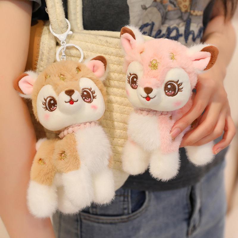 Cute deer doll plush toy sika deer doll girls bag keychain children's doll