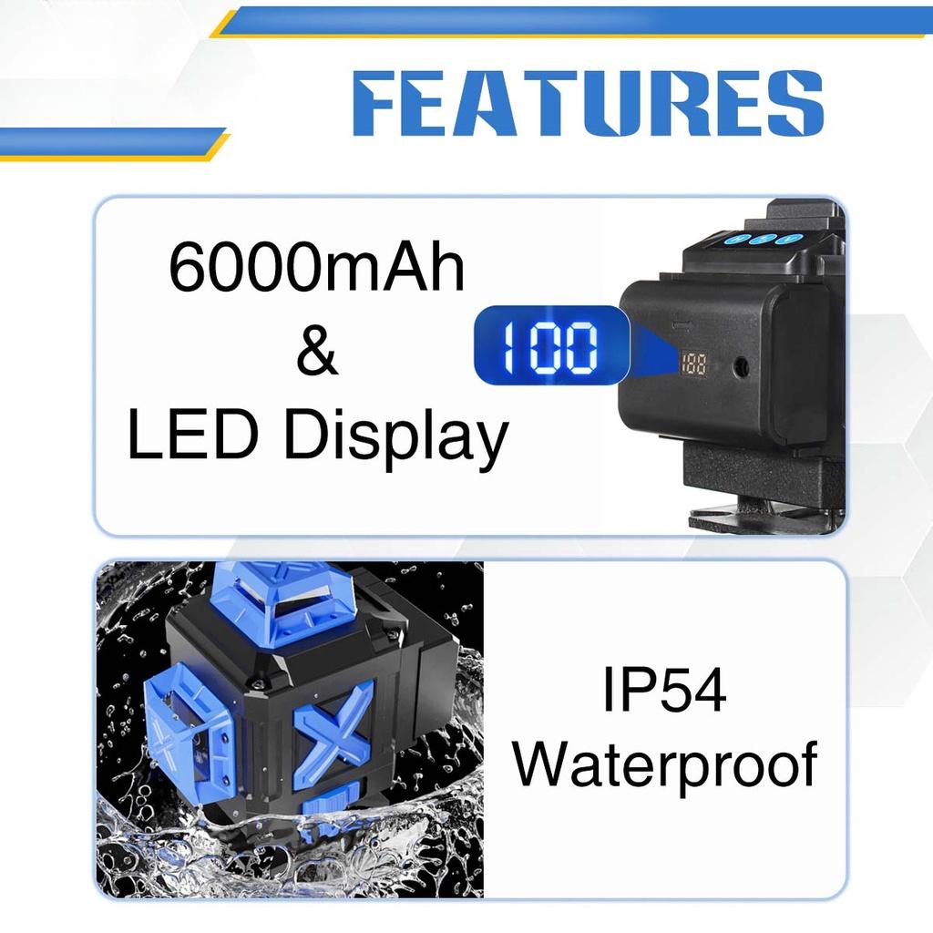 12 Lines 3D 360 Self-Leveling Horizontal And Vertical Powerful Cross Green Lines With 2 Batteries Laser Level