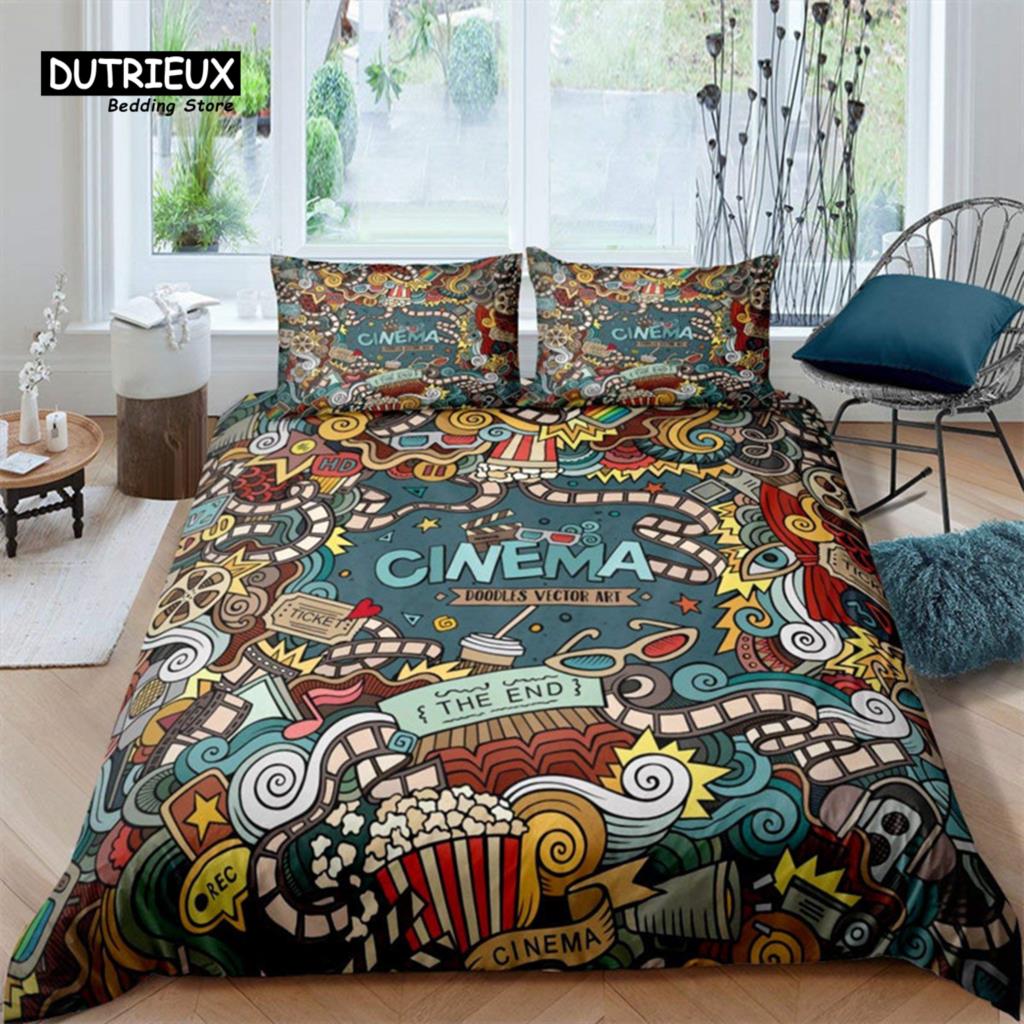 Patlamış Mısır Kola Yemek Yorgan Kılıfı Film Temalı Yatak Takımı Çocuklar Erkekler Kızlar Gençler Mikrofiber Yumurta Baskılı Yorgan Kılıfı Yatak Odası Dekoru