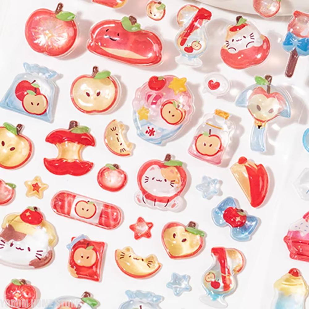 NEW Cute 3D Embossed Stickers Ice Cream Turtle Strawberry Apple Material for Phone DIY Scrapbooking Journaling Craft Supplies