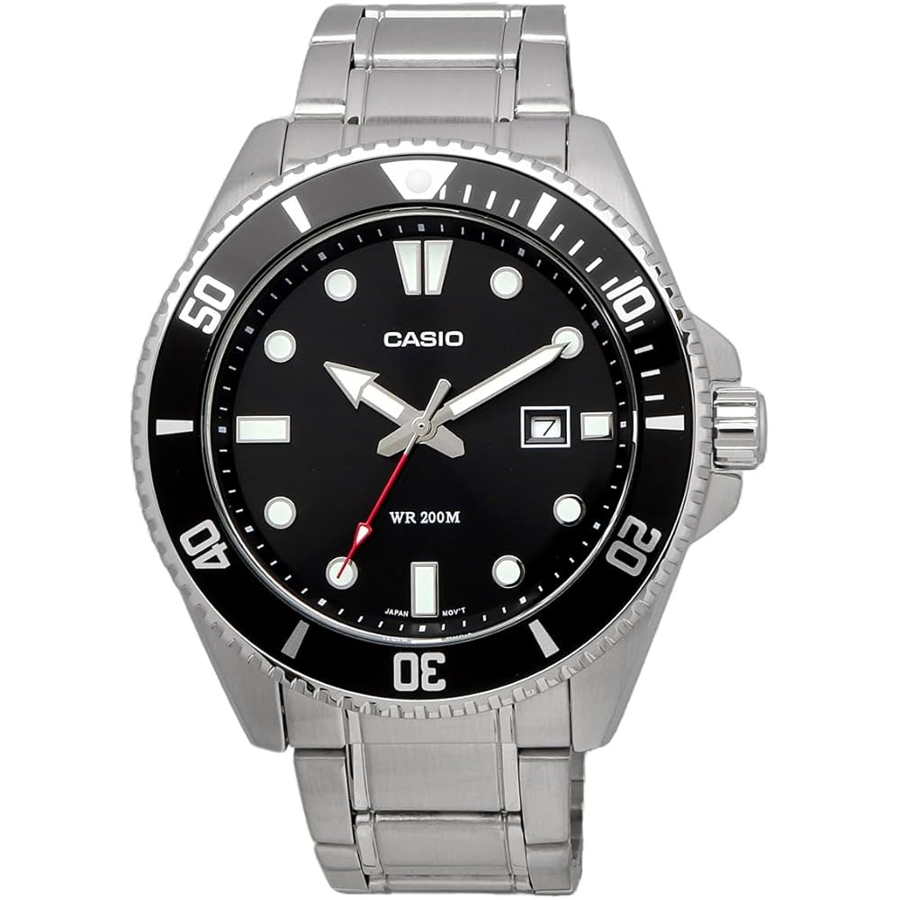 Casio Standard Analog Sports Watch 20 Bar Water Resistant Men's Black Bezel Metal Band