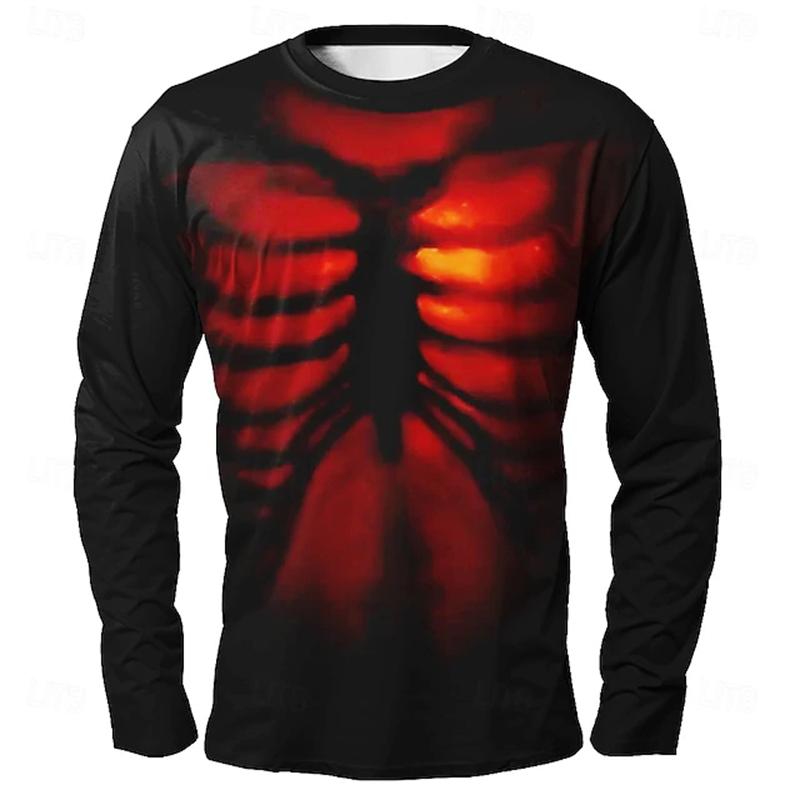 Fashion Muscle T-Shirt Men s Gothic Long Sleeve T-Shirt for Mens Men Long-Sleeved Halloween Skeleton Print Cosplay Party Costume S