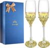 Gold Champagne Flutes 7oz - Wedding Toasting Glasses for Bride & Groom, Engagement & Bridal Shower Gifts