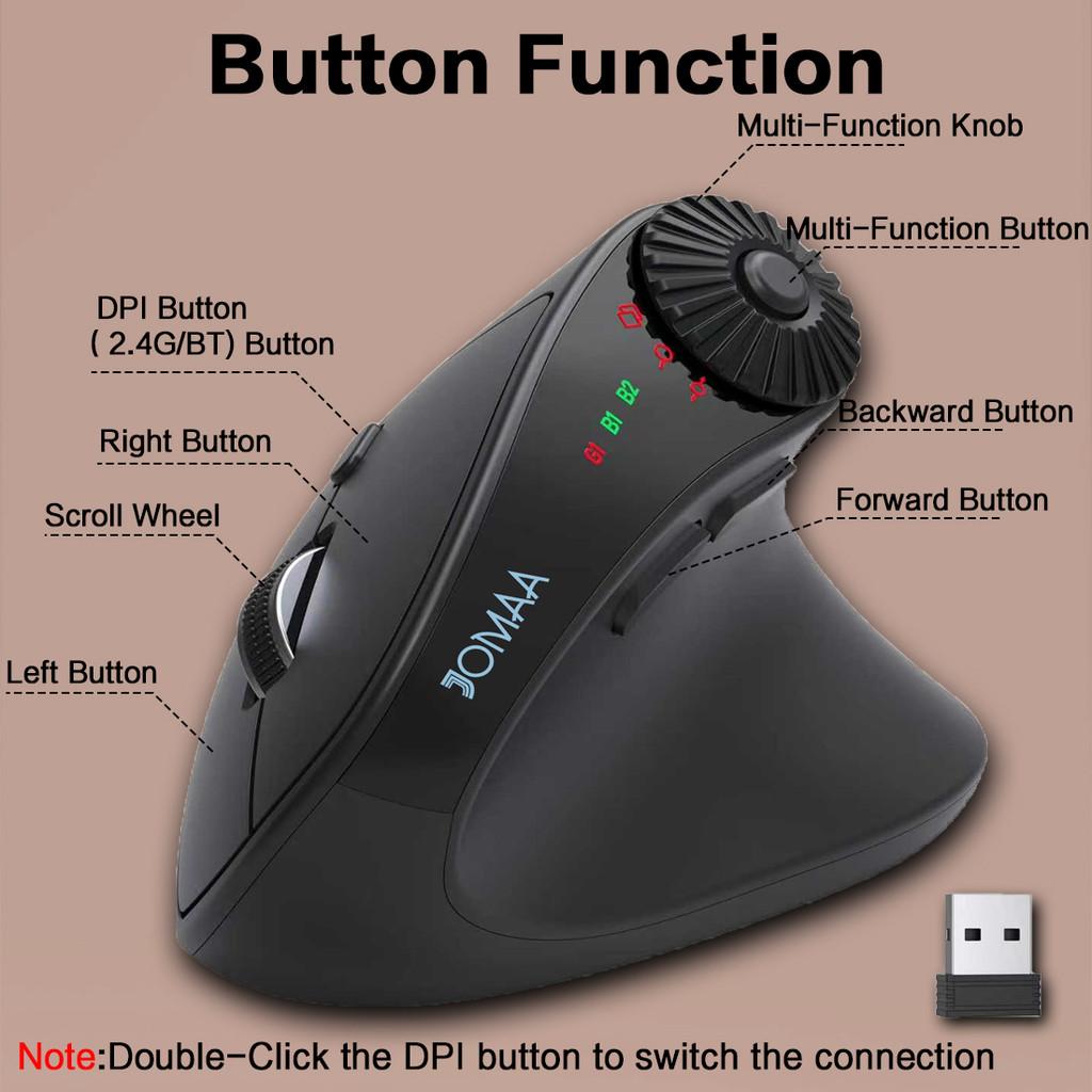 JOMAA Right Hand Wireless Vertical Mouse with Adjust Knob Bluetooth Ergonomics Mice for Computer Laptop Tablet Windows