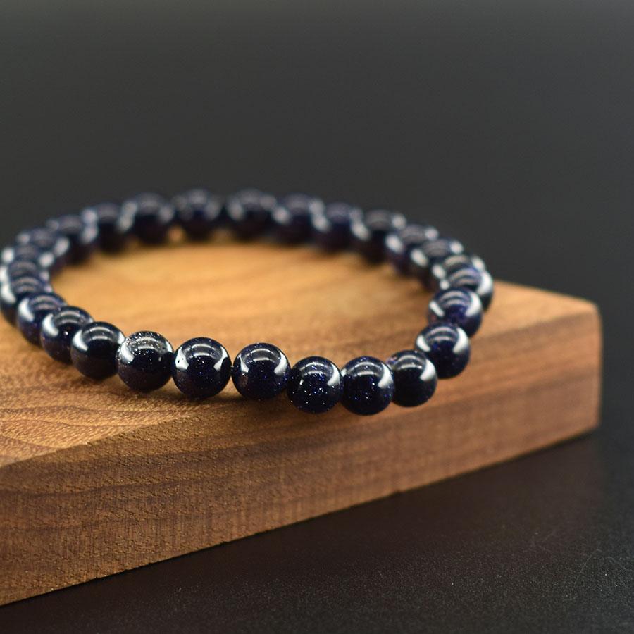 Natürliches Blaues Sandstein Runder Perlen Armband für Mann Mode Vintage Natürlicher Kristall Achat Schmuck für Frauen Yoga Meditation Geschenk
