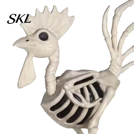 Realistische Tierknochen Halloween Hahnenstatue, Harz Hühnerknochen Figur für Hof Rasen, Lebensgroß Gruselige Außen Garten Dekoration Spukhaus