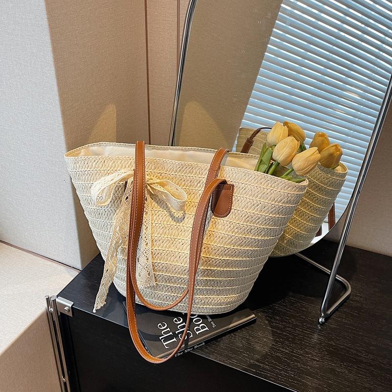 

Литературная пляжная соломенная сумка на плечо, женская, высококлассная, большая вместимость, универсальная сумка-тоут в виде овощной корзины