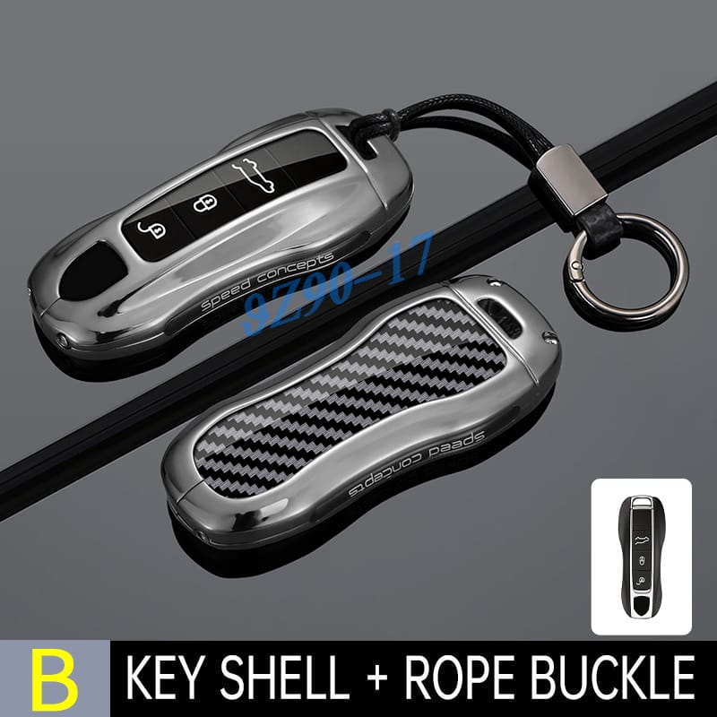 Metal Carbon Fiber Car Key Fob Case Cover Keychain For - Porsche Cayenne Coupe Panamera Taycan 911