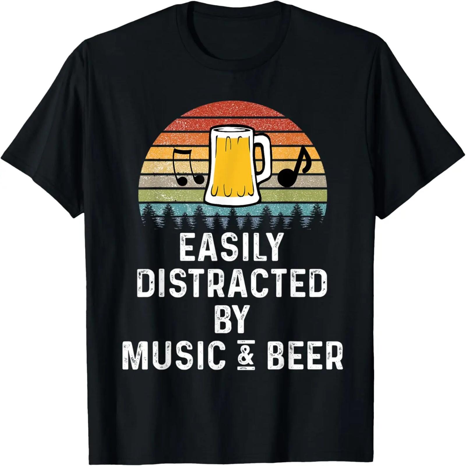 

Easily Distracted By Music & Beer Retro Vintage Lover Gift T-Shirt XXXXXL чёрный
