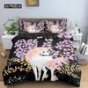 Unicorn Duvet Cover Set Cartoon Animal Bedding Set Single Twin King For Kids Girls Polyester Romantic Theme Star Comforter Cover