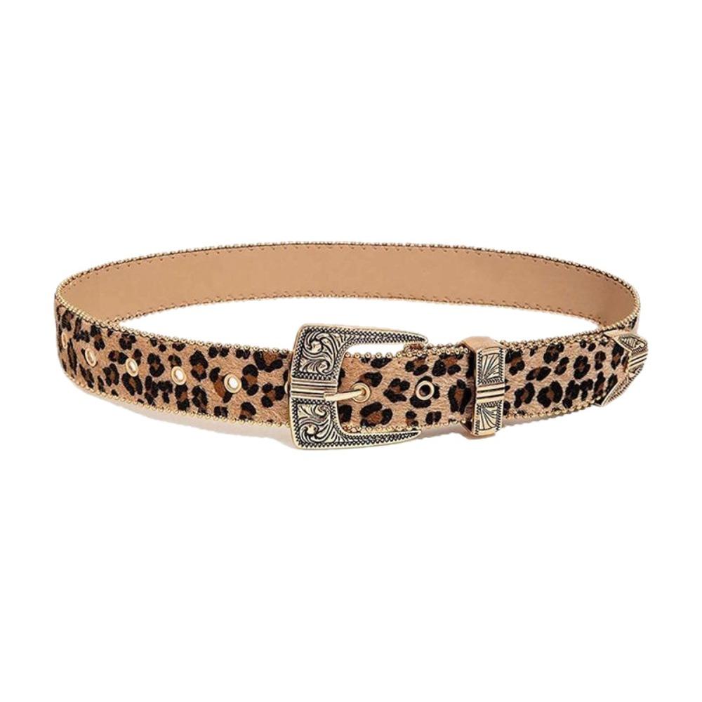 Zinc Zinc Alloy Carved Buckle Belt Y2K PU Vintage Waistband Leopard Print Belt  Clothing Accessories