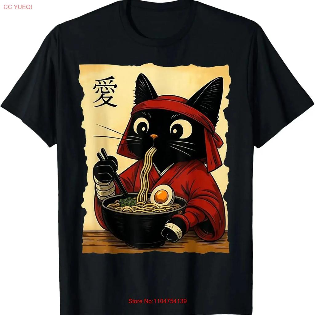 Funny Cat Ramen T Shirt Japanese Kawaii Anime vintage Washed Slightly Unisex Versatile Soft Casual Top For Everyday Wear