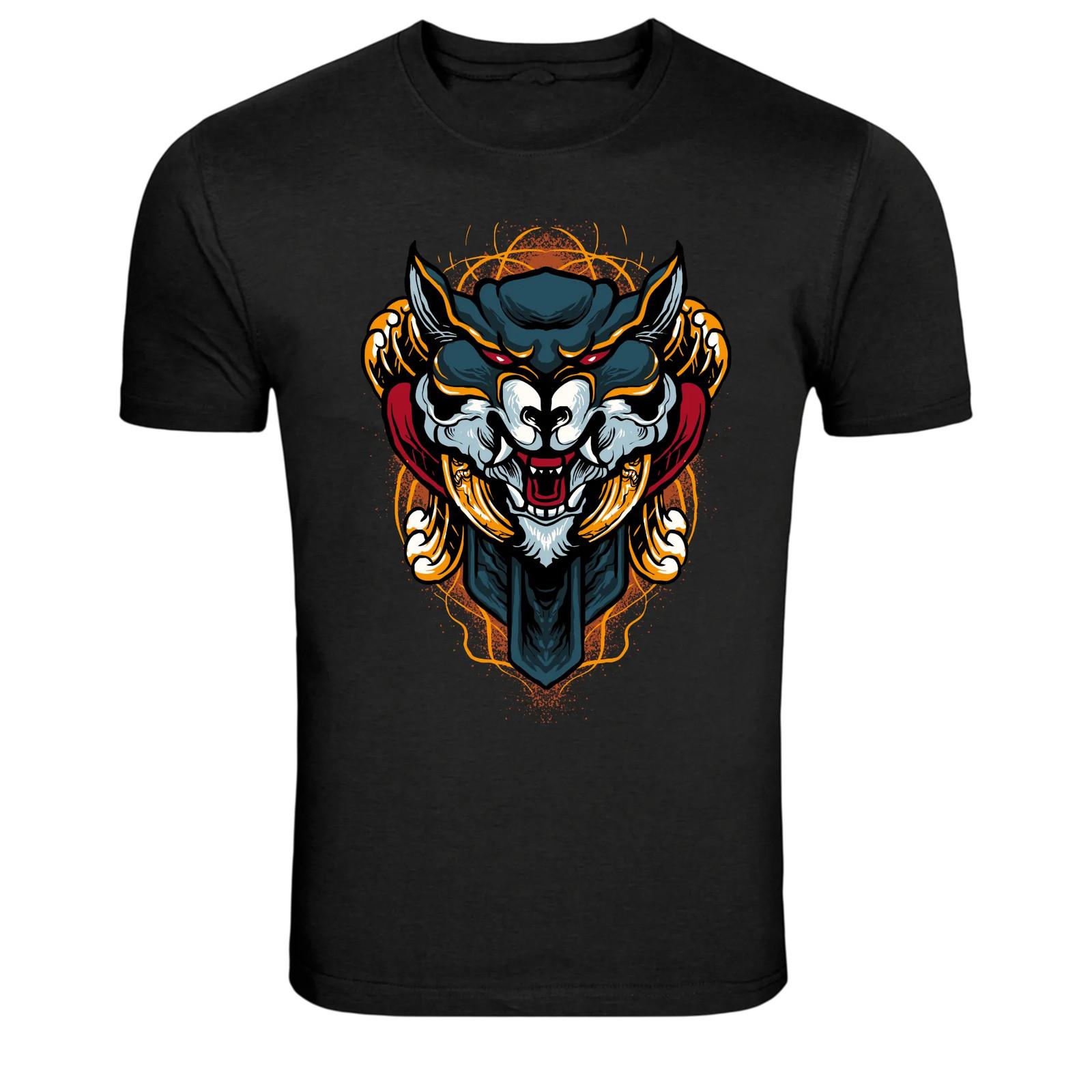 Fierce Panther Samurai Mask Graphic T-Shirt Japanese Style Warrior Cat Tee XXXXL