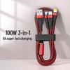 Luminous 100W Three-in-One 6A Fast Charging Cable for Android, Huawei, and Apple Devices