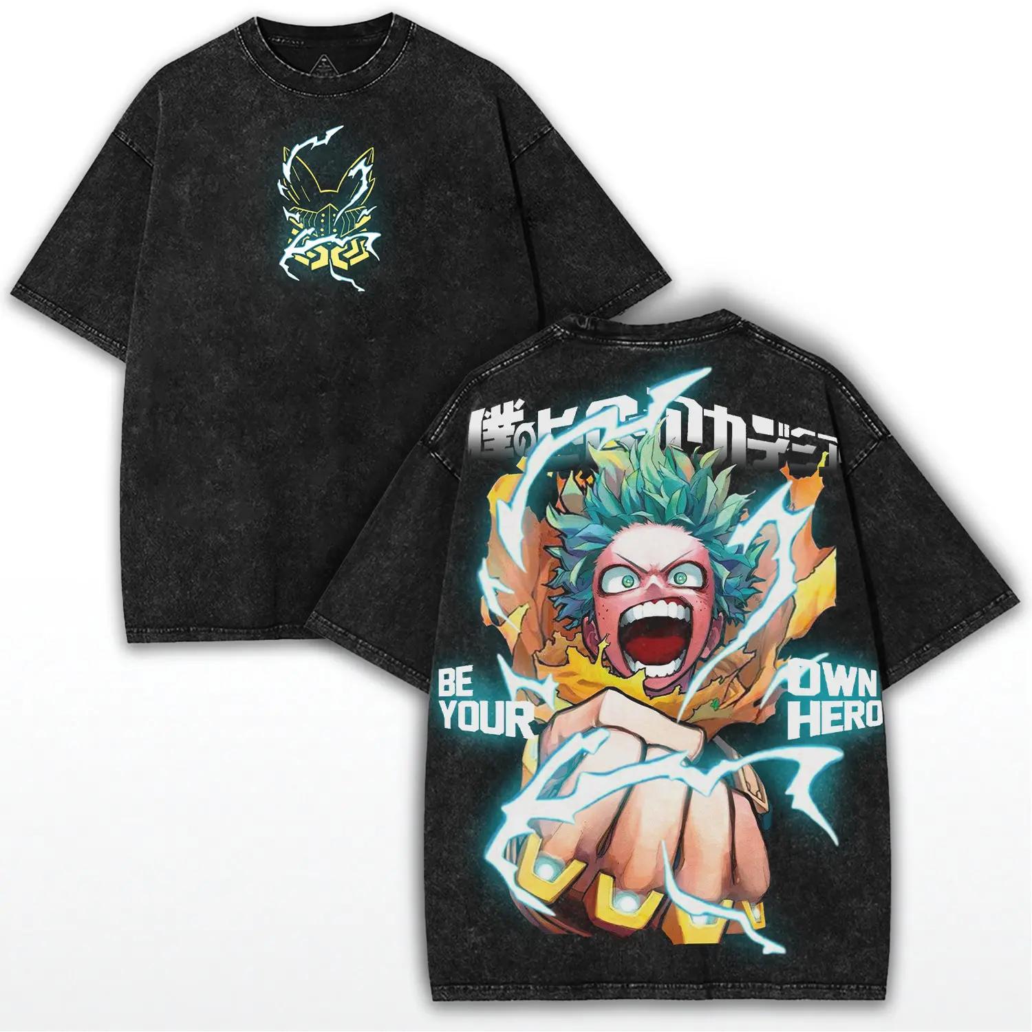

My Hero Academia Anime Tshirt Men Women Clothing Midoriya Izuku Washed Yk T Shirt Summer Short Sleeve Pure Cotton Tees Tops S