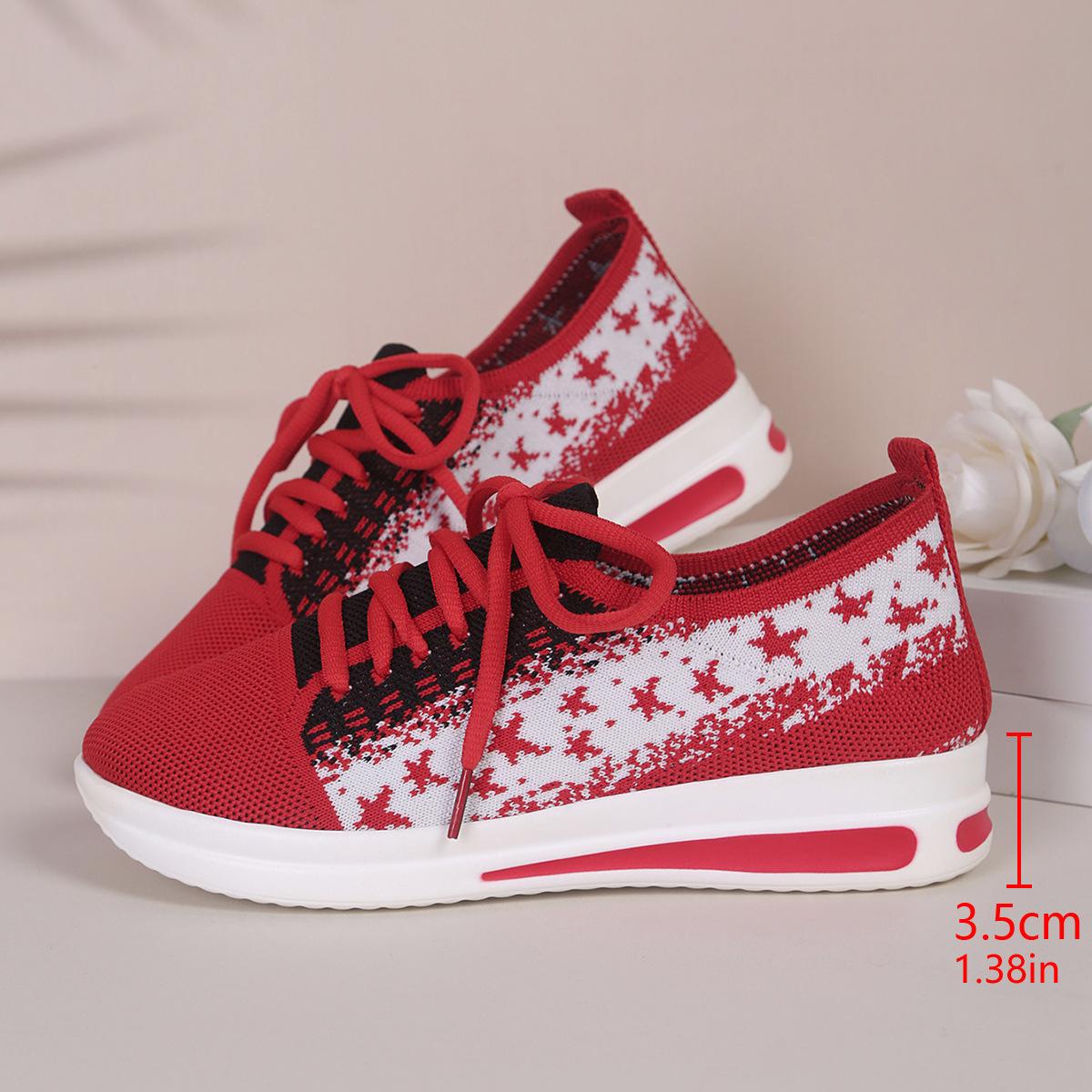 

2025 Европейская и американская спортивная обувь, новые большие размеры, шнуровка спереди, подходящие по цвету, повседневная женская обувь с сетчатой подошвой на платформе 36 красный