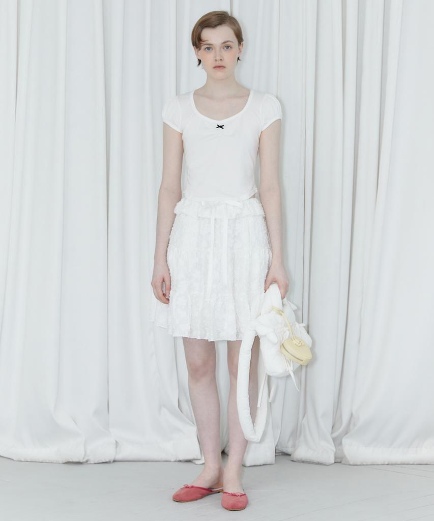 SINOON Round Shirring T-Shirt (White)