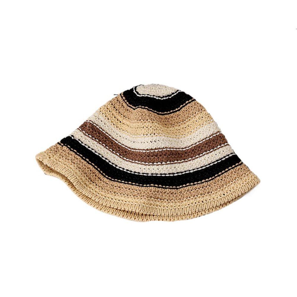 

Радужная шляпа рыбака Вязаная шляпа от солнца Милая вязаная соломенная шляпа Лето Type D