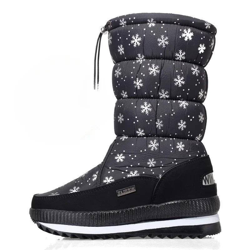 Winter Thick Women's Snow Boots Warm Plush Mid-calf Boots Non Slip Waterproof Platform Snow Boot Casual Female White Shoes