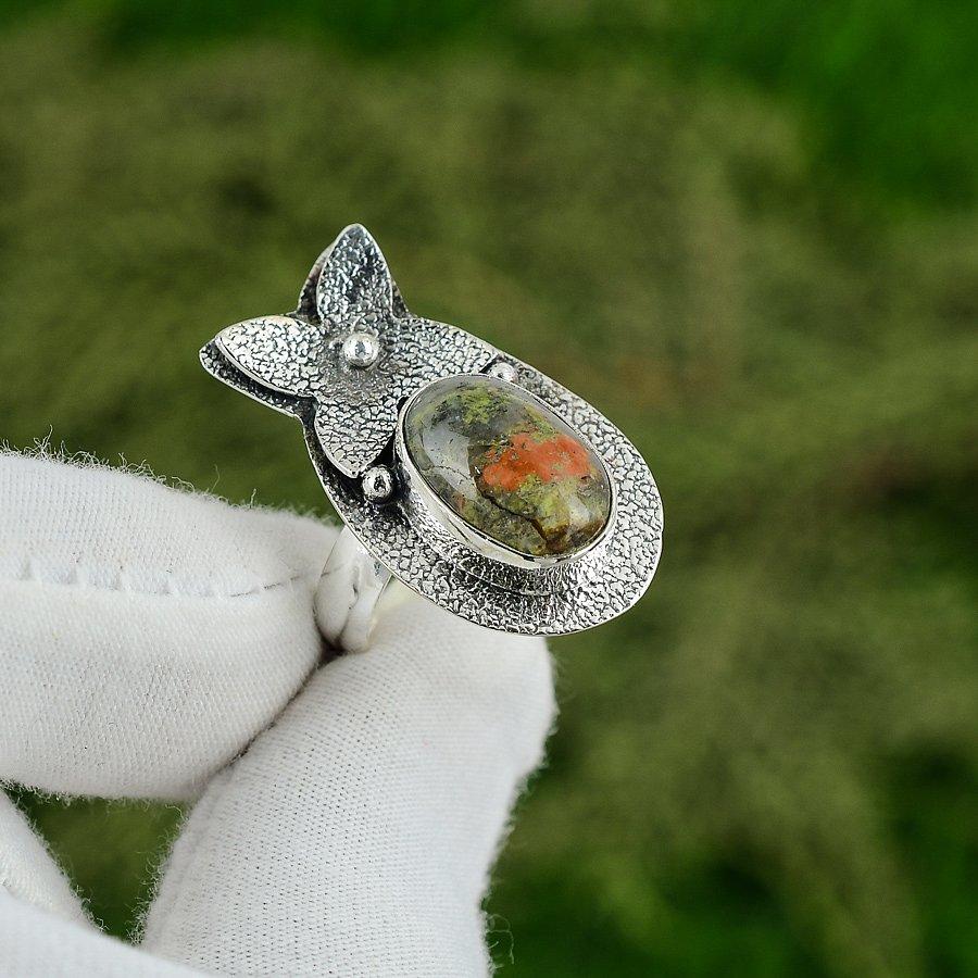 Натуральный Унакит Многоцветный Регулируемое Кольцо Серебро 925 Пробы Для Женщин Adjustable