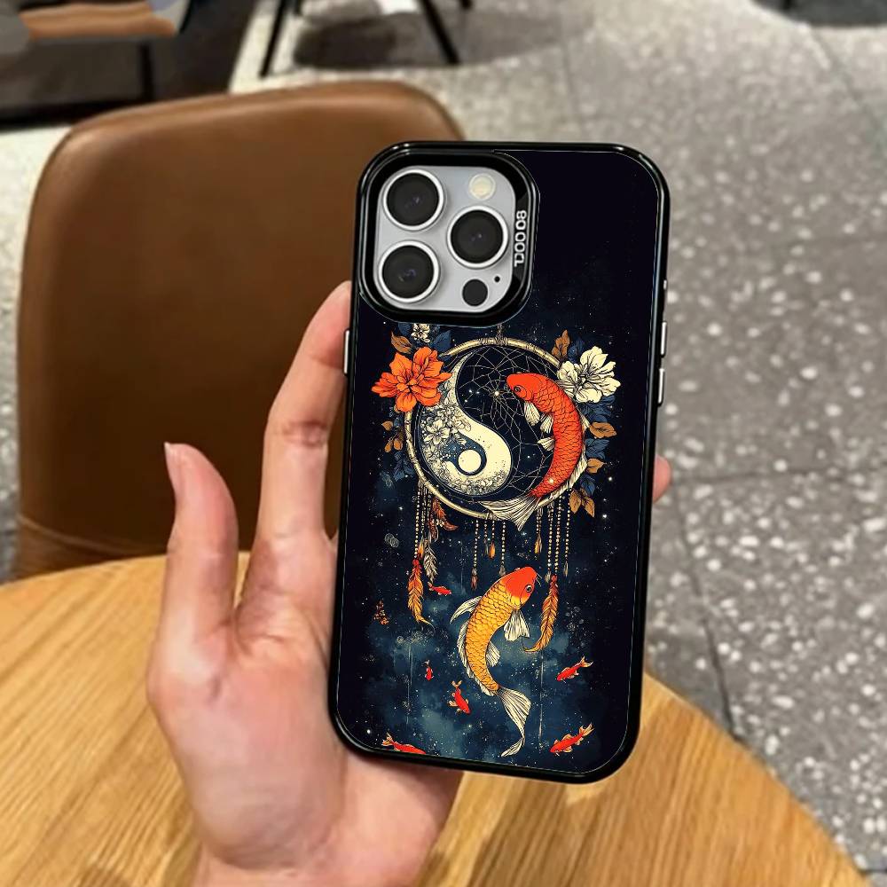 Y-Yin Yang Koi Fisch Zen Kunst Handyhülle Für iPhone17,16,15,14,13,12,11 Plus,Pro Max Bunte Silberbeschichtete Innenabdeckung