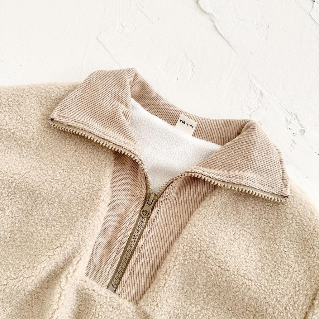 Winter Lambswool Hoodie for Babies - Thickened Velvet, High Collar, Long Sleeve