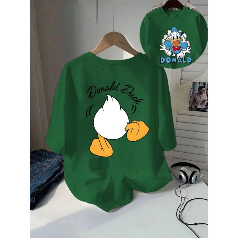 Donald Duck Back Print Summer T Shirt Women Casual Cartoon Short Sleeve Crew Neck Soft Tee XL
