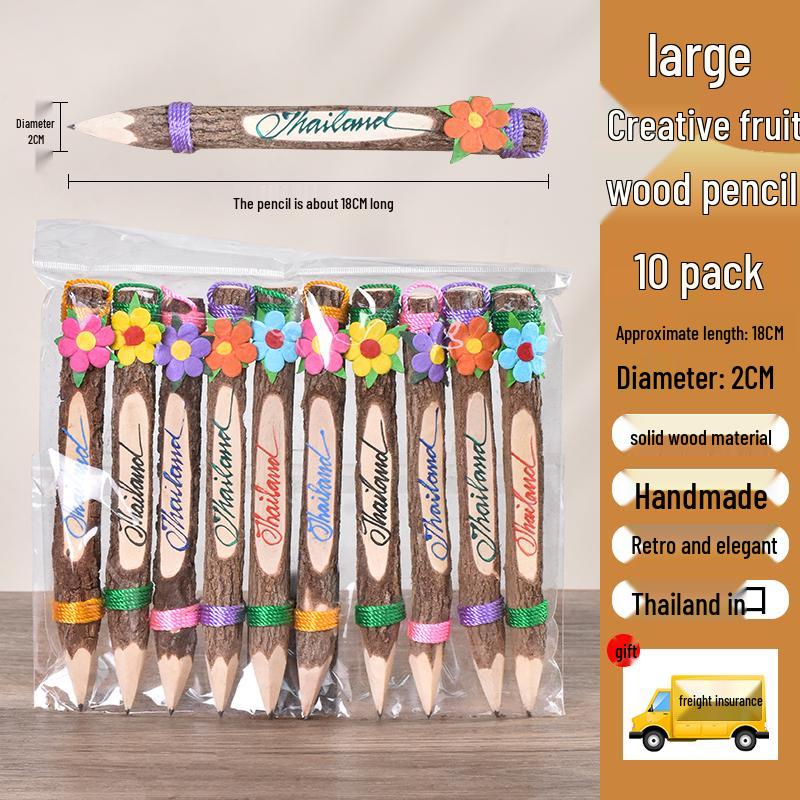 Thai Handcrafted Creative Wood Pencil Keychain for Students