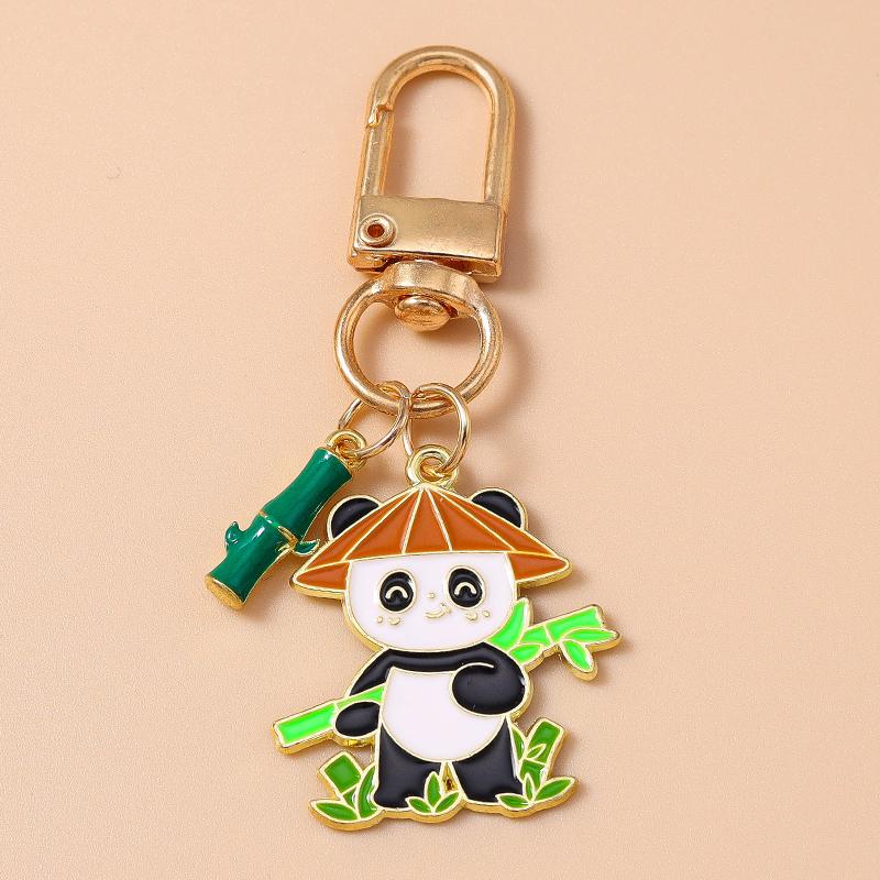 Cute Enamel Animal Panda Key Chain Bamboo Key Ring Pendant for Women Girl Handbag Decor DIY Handmade Jewelry Gift