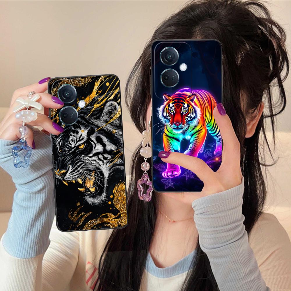 Tiger Neon Mobile Cell Phone Case for OPPO Reno 14 13 12 11 10 9 8 7 6 5 F T Pro 5G Colorful Printing Cover Cover Pretty Luxury