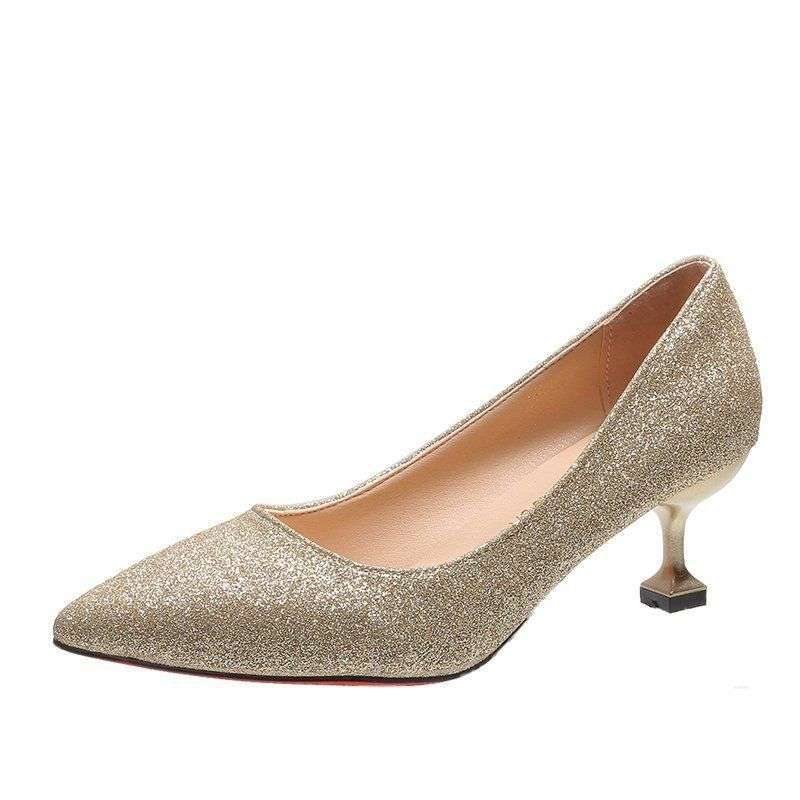 Wedding Shoes Women 2025 New Bridal Shoes Sequined Versatile Dress High Heels Stiletto Low Heels Wedding Shoes Crystal Shoes