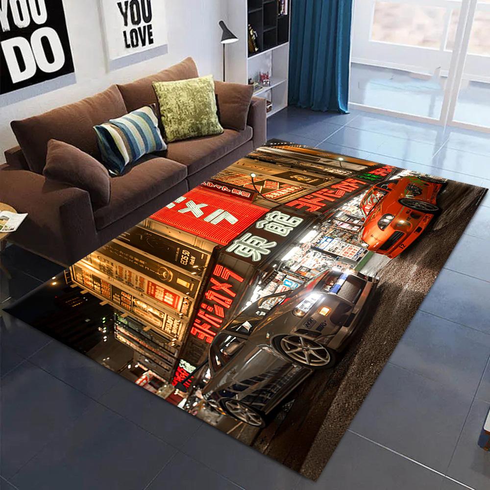 Japanese Black Car Skyline GTR R34 Vehicle  R34 Carpet Rug for Living Room Decor Sofa Home Kids Game Area Rug Non-slip Floor Mat
