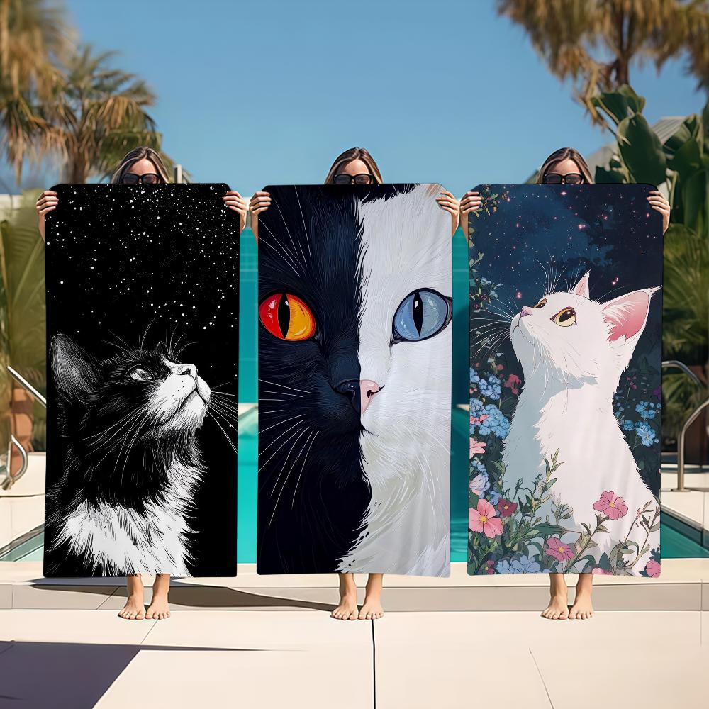 Towel Textile Bathrobe Beach Quick-Drying Lightweight Looks Cat Cool Portable Up Camping Swim Pool Travel
