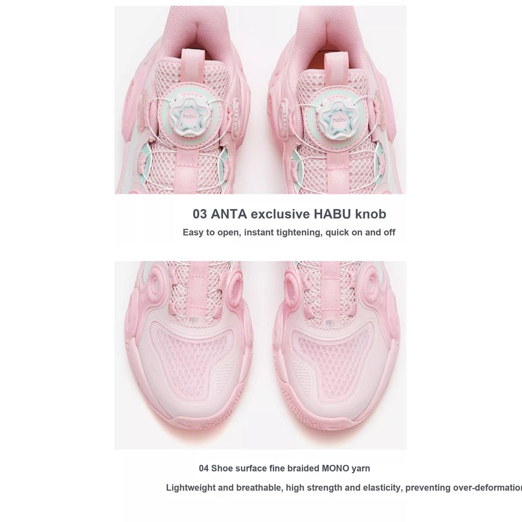 Anta Irregular 2 Sports Fashion Comfortable Non-Slip Wear-Resistant Mid-Top Kids Basketball Shoes Kids Basketball Shoes Pink Blue 322321102H-8