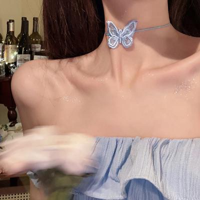 Soğuk Rüzgar Üç Boyutlu Kelebek Kolye Niş Tasarım Choker Yaka Kadın Boyun Askısı Tide Süper Peri Köprücük Kemiği Zinciri