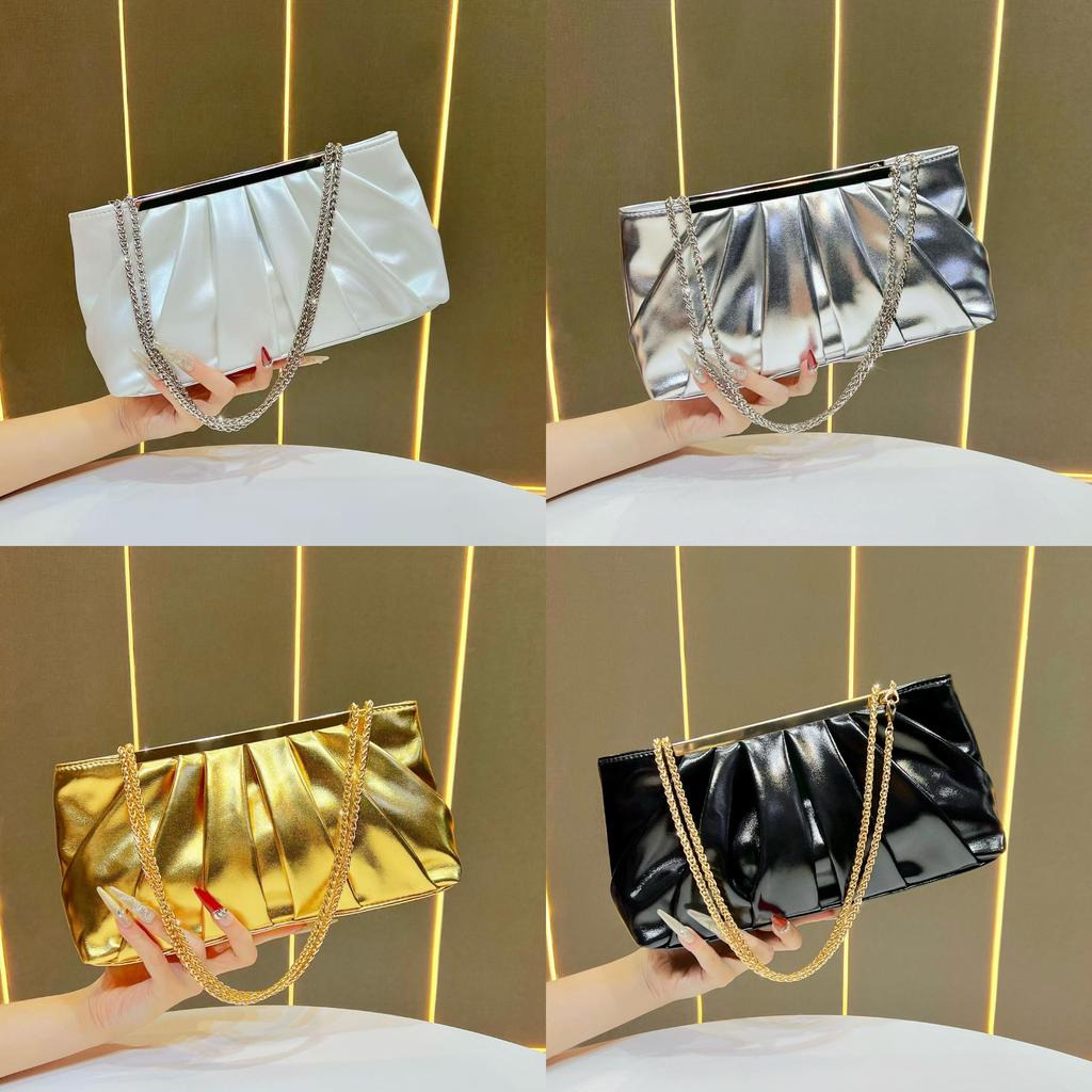 Pu Material Womens Clutch Purse With Chain Strap For Evening Dinner Party Use