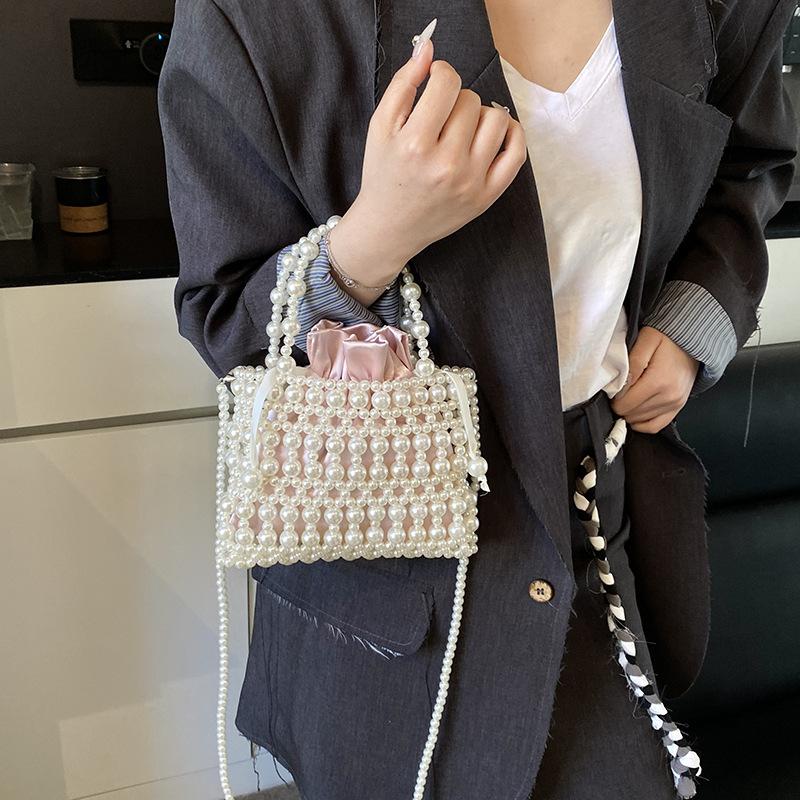 Fashion Foreign Style Handmade Imitation Pearl Woven Women's Handbag 25 Spring New Sweet Shoulder Messenger Bag