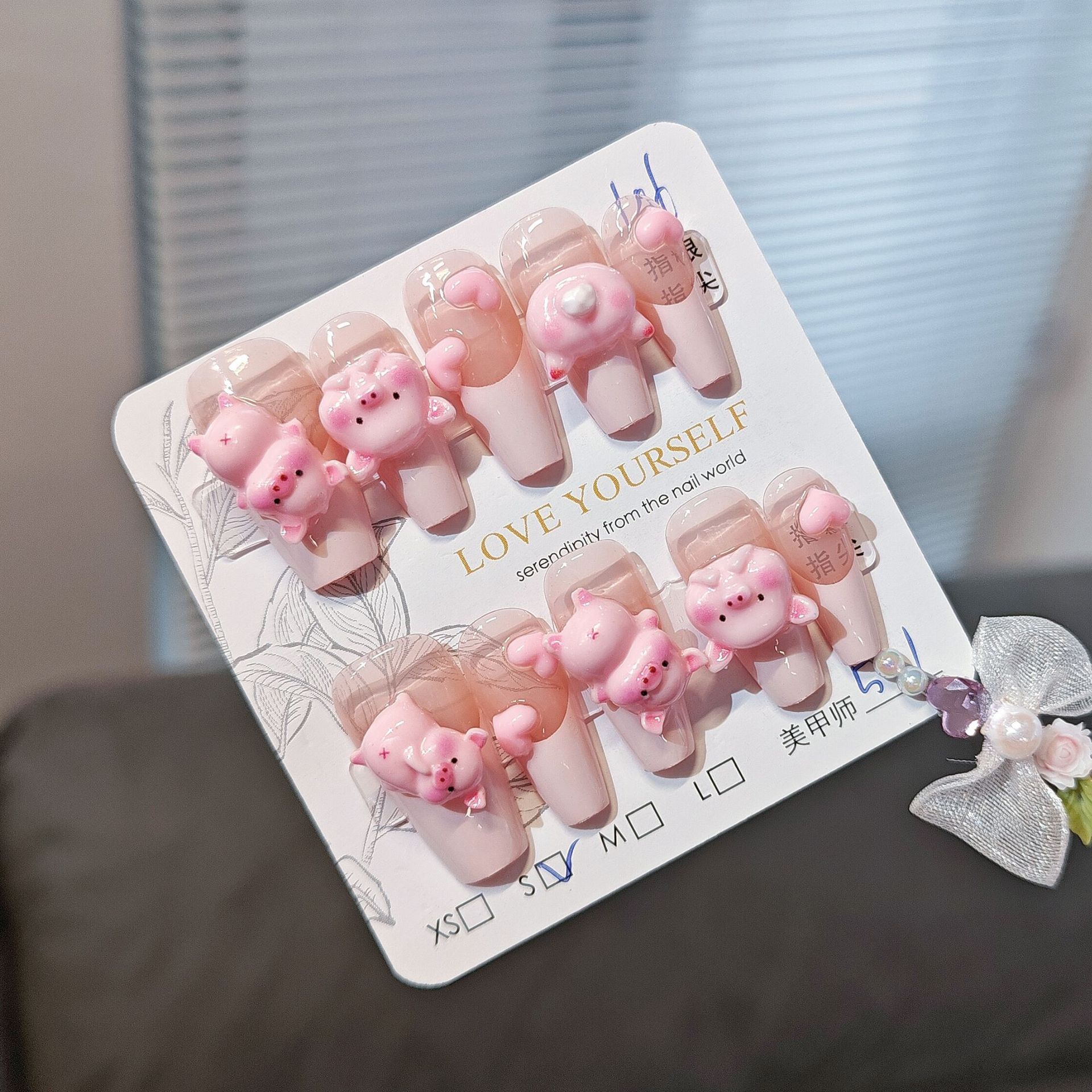 

10 шт. готовых ногтей ручной работы кошачий глаз розовые бабочки накладные ногти готовые съемные накладки для дизайна ногтей XS