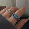 925 Sterling Silver Rings For Women Vintage Handmade Adjustable Blue Stone Ring Fashion Female Bijoux Gift