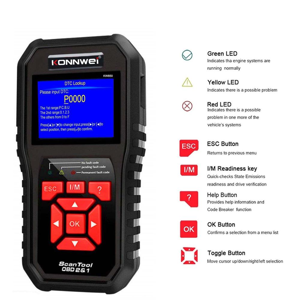 KONNWEI KW850 Car OBD2 Scanner Professional Car Diagnostic Scanner Tools OBD 2 Check Engine Check Automotive Code Reader
