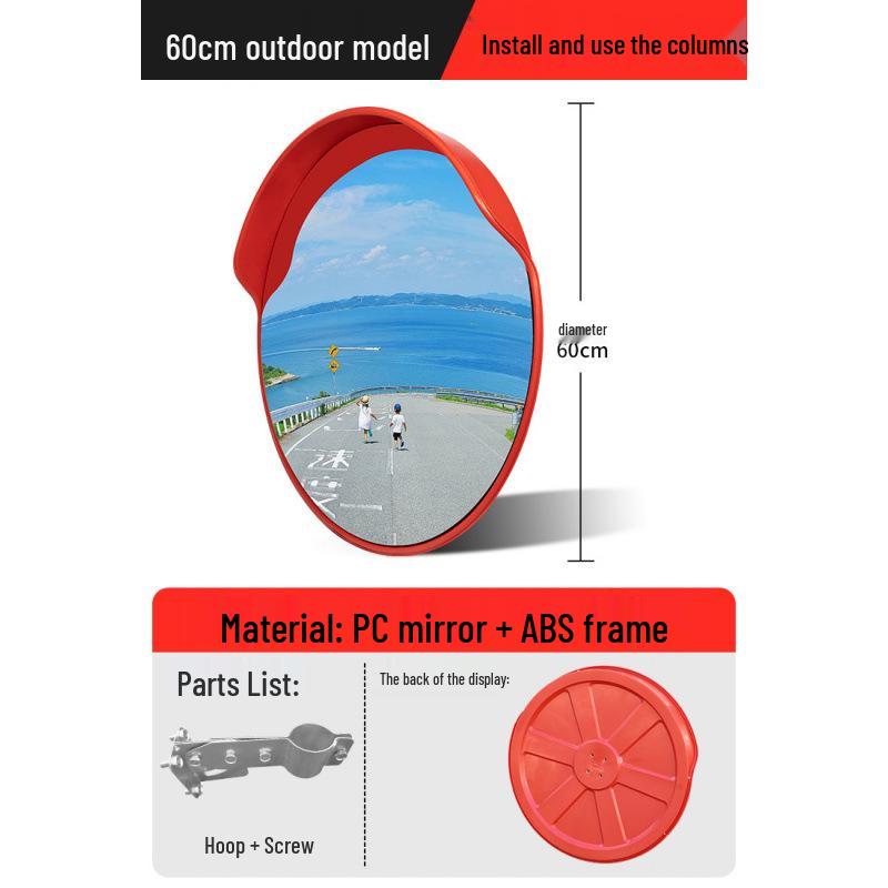 Outdoor Traffic Convex Mirror: Anti-theft Round Wide-Angle Reflective Mirror with Red Black Back