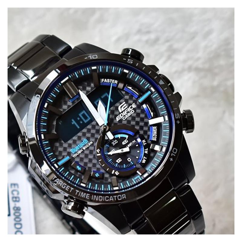 Casio EDIFICE Series Fashionable Gradient Coating Business Bluetooth Connection Classic Pointer Dual Display Solar Powered Quartz ECB-800DC-1APR